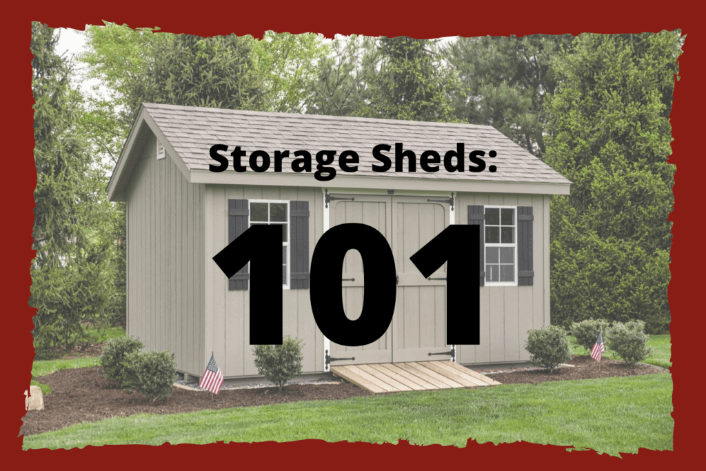 Shed with "Storage Sheds: 101" text overlaid image