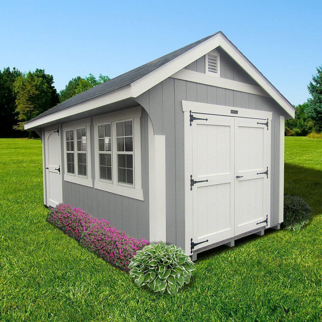 Light gray gable cottage shed