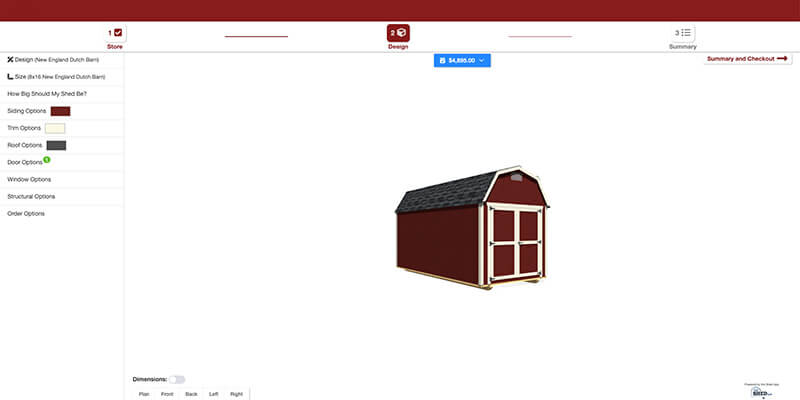 Heritage 3d shed builder screen shot design page